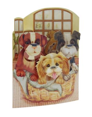 Картичка Puppies In A Basket, Swing Cards